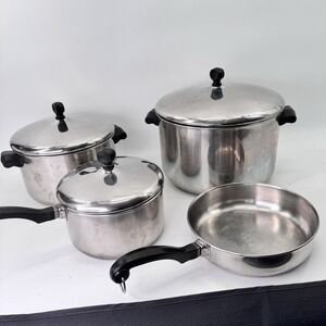 Farberware Vintage Aluminum Clad Stainless Steel Pots and Pan 7 Piece Set USA